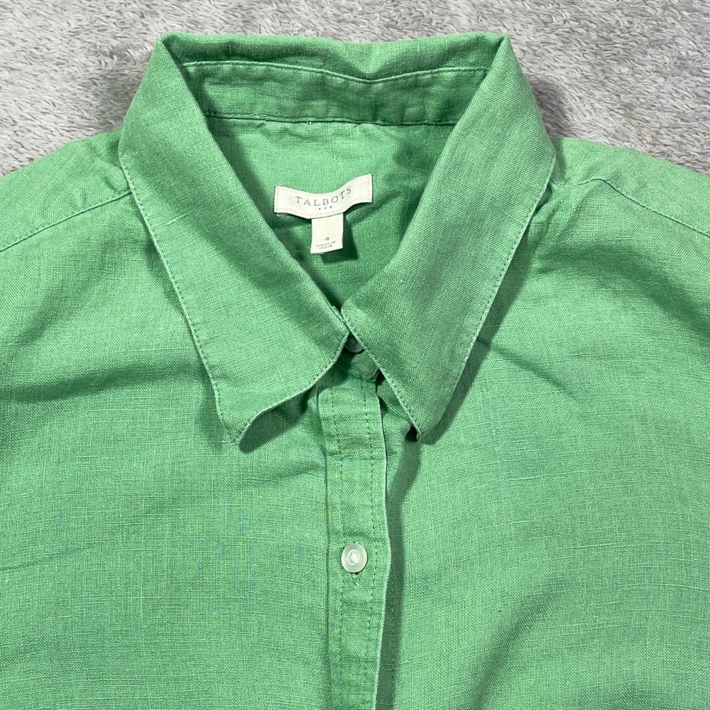Talbots Women's Green Linen Button Down Long Sleeve Shirt Top Size‎ 4 Beach